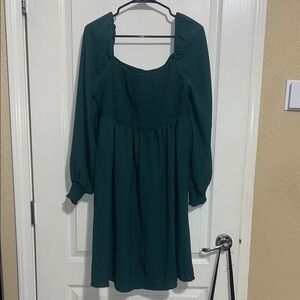 SHEIN Dark Teal Square-Neck Long Sleeve Smocked Dress